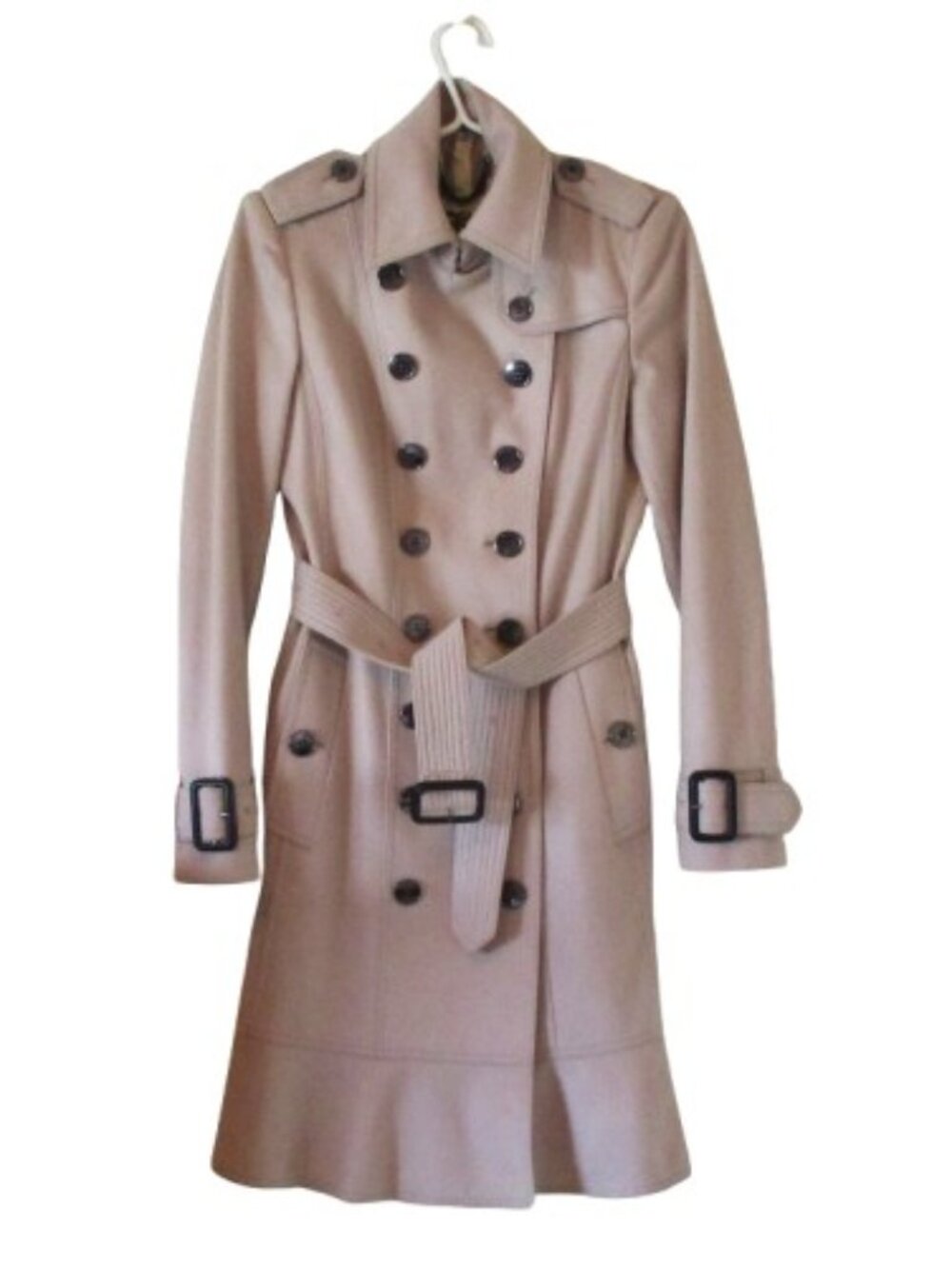 Burberry Wool Trench Coat Beige Fitted Winter Coat Double Breasted Size 6